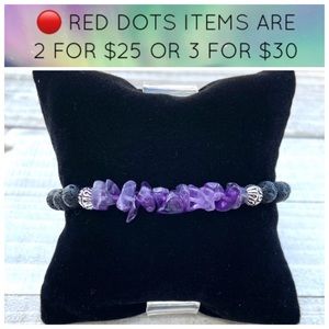 🔴 Amethyst gemstone chips & lava rock bracelet
